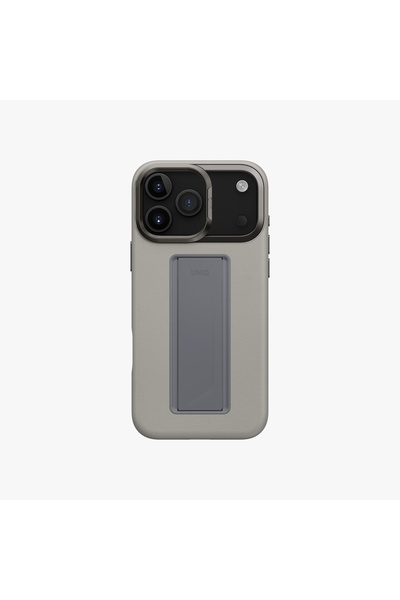 UNIQ Better By Design İphone 17 Pro Max Kılıf Heldro Vegan Deri Kapak Kamera Standlı Kapak FlexGrip™ Kolay Tutma Bandı