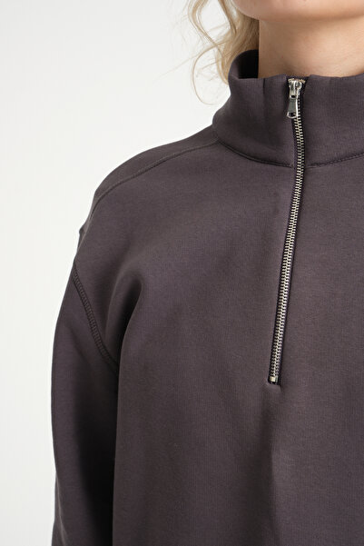 Superlife Γυναικείο φούτερ με άνετη εφαρμογή, φλις εσωτερικά, 3 κλωστές, μισό φερμουάρ spr24swK21