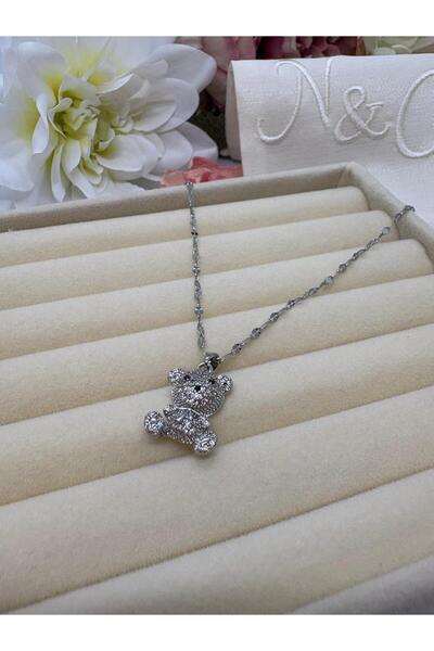 NUCA CO قلادة من الفولاذ المقاوم للصدأ على شكل دمية دب لطيفة باللون الفضي (45...