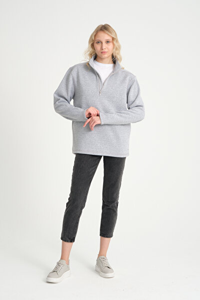 Superlife Γυναικείο φούτερ με άνετη εφαρμογή, φλις εσωτερικά, 3 κλωστές, μισό φερμουάρ spr24swK21