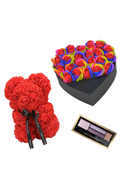 velve Σετ δώρου, Ανθοσυνθέσεις σε μαύρο κουτί με καρδιά και σαπουνένια τριαντ...