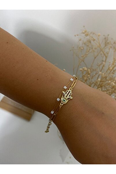 stainless steell Fatma Ana Eli Detailed Double Steel Bracelet