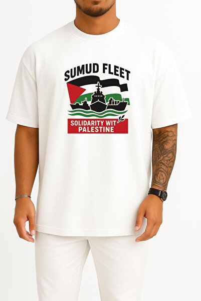 Bahriyeli Collection تي شيرت للجنسين بتصميم كبير الحجم من سلسلة Sumud Fleet ع...