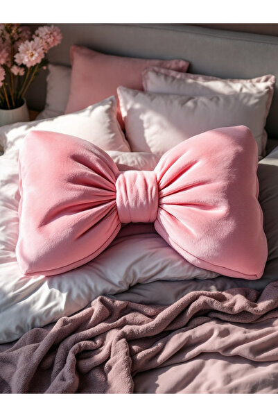 FARCY Pernă XXL cu aspect de fundă, umplută cu țesătură de pluș, fundă cu panglică, pernă cadou, pernă de îmbrățișare