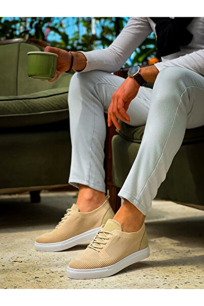 Zerenyus Zrn-101 Beige Premium Knitwear Lace-Up Casual Men's Shoes