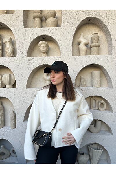 Zey Studio Jachetă de damă ecru cu decolteu în V, cu broderie