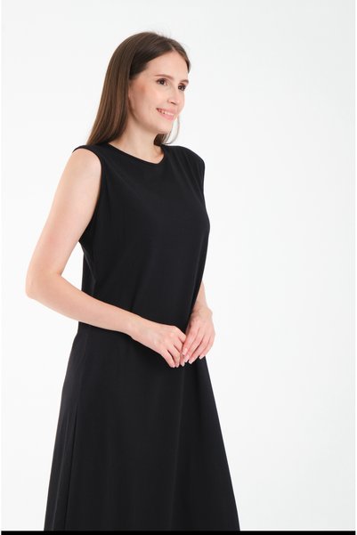 AKPİYYER Black Cotton Combed Cotton Long Sleeveless Dress with Astari Inner Lining Jupon