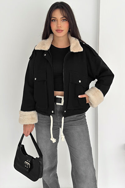 Noa Noa Women's Plush Detailed Zippered Coat – Warm & Urban Style