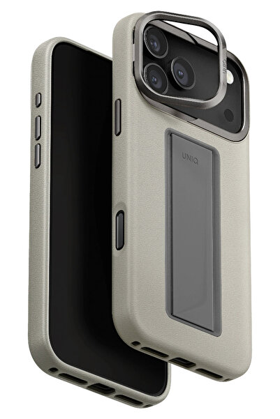 UNIQ Better By Design İphone 17 Pro Kapak Heldro Vegan Deri Kapak Kamera Standlı Kılıf FlexGrip™ Kolay Tutma Bandı