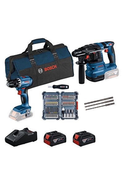 Bosch Gsr 18V-45 Akülü Vidalama + Gbh 18V-22 Kırıcı Delici 2 x 4 Ah Akülü Kom...