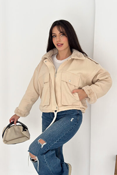 Noa Noa Women's Plush Detailed Zippered Coat – Warm & Urban Style