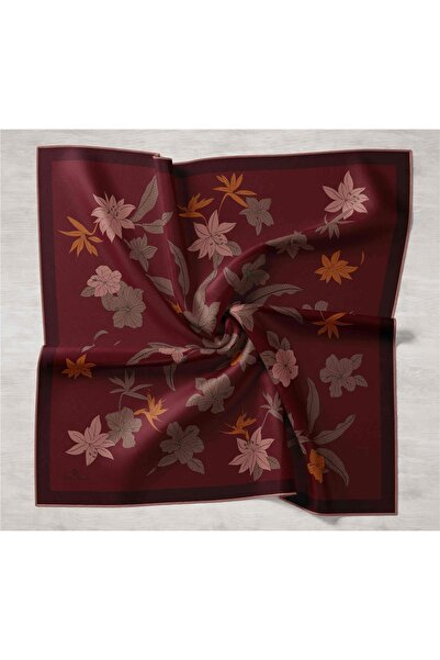 Silk Home Vişne Çürüğü, Gül Kurusu, Kahverengi, Şarabi Karışık Desen Tivil İpek Eşarp IST 11441 - 06