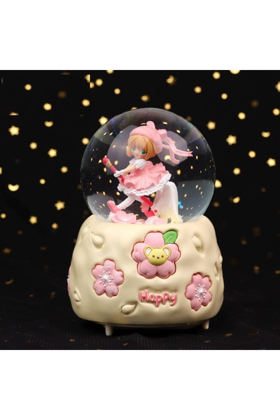Livava Çiçekli Kız Büyük Boy Kar Küresi Işıklı, Müzikli, Püskürtmeli, Sarı, 1...