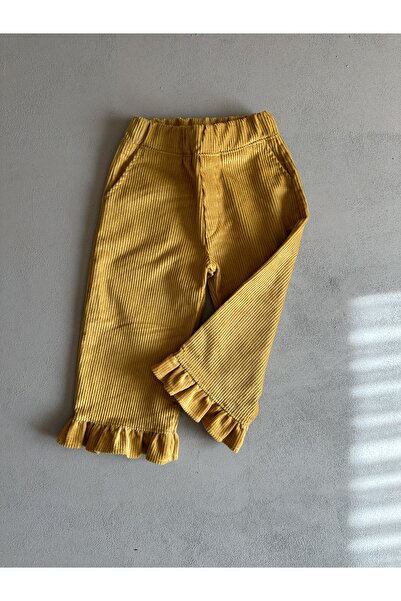 Purdy Plum Paçası Fırfırlı Kadife Çocuk Pantolon