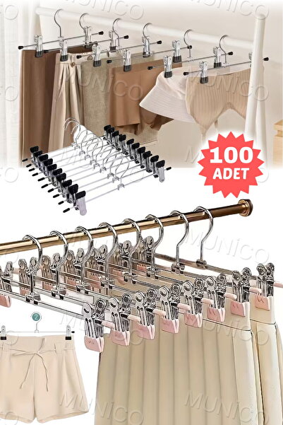 Munico 100 Adet 40 cm Mandallı Askı – Etek, Pantolon ve Şortlar İçin Metal Dü...