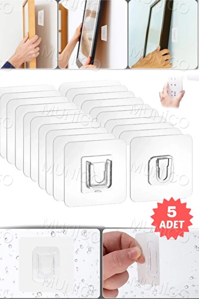 Munico 5 Set Yapışkanlı Geçmeli Askı Tuvalet Fırçası Saksı Çöp Kutusu İçin Sabitleme Çözümü Şeffaf Geçmeli