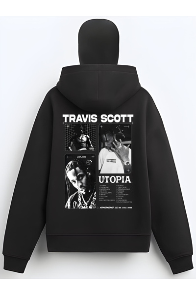 Edizen Travis Scott Utopia Cactus Jack Hoodie cu glugă neagră, cu fermoar, cu mască de ninja, oversize