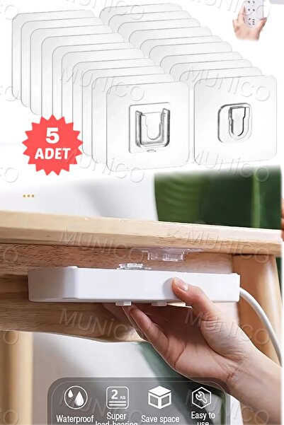 Munico 5 Set Yapışkanlı Geçmeli Askı Banyo, Mutfak ve Dekorasyon İçin Pratik Sabitleme Çözümü Priz Modem