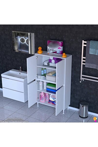 Modilayn Ekstra 75x138x32,5 cm Çok Amaçlı 4 Kapak 4 Bölmeli Banyo Mutfak Dolabı