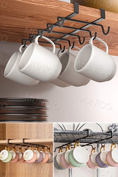 Munico Dolap İçi Fincanlık Askı 10 Kancalı Metal Askılık Delme Gerektirmez, R...