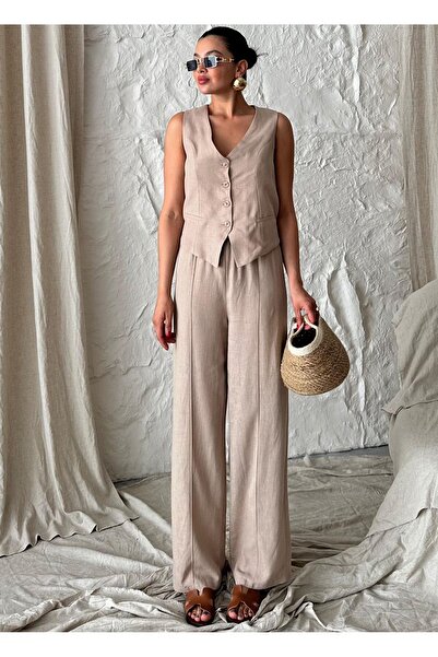 GAMZE ALPTEKİN Camel Vest Trousers Set