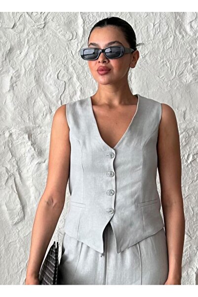 GAMZE ALPTEKİN Gray Vest Trousers Set