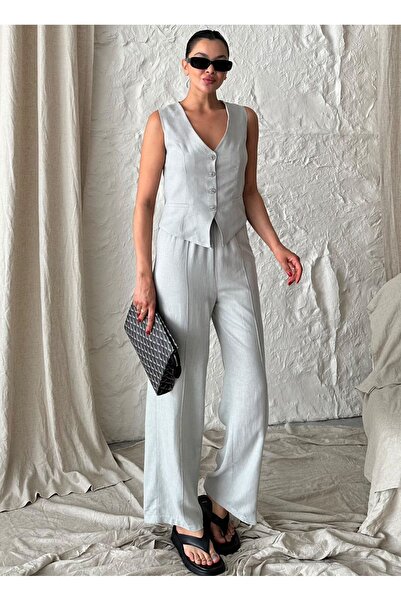 GAMZE ALPTEKİN Gray Vest Trousers Set