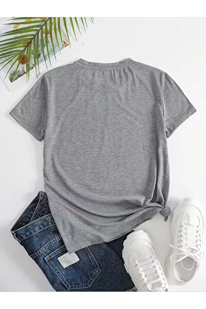 l'eivor Cute Rabbit Printed Women's Gray Cotton T-Shirt