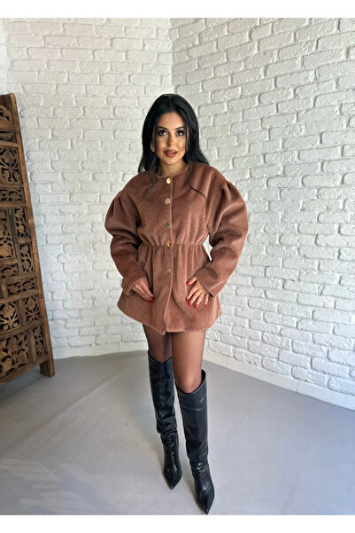 moneta boutique Γυναικείο μπουφάν με ελαστική μέση από ύφασμα Fox με χρυσά κουμπιά