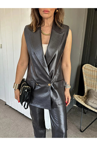 GAMZE ALPTEKİN Fabric Suit Linen Finish Vest Pants Suit Black