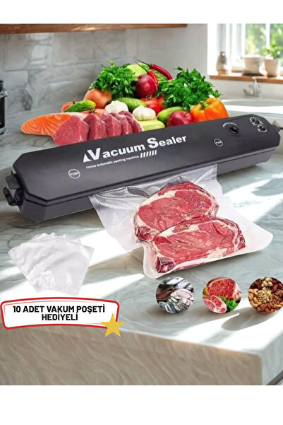 woodhub Siyah Ev Tipi Gıda Vakumlama Makinesi, 10 Adet Poşet Hediye ile kolay...