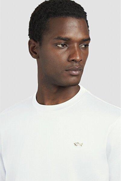 PAUL&SHARK Men's Regular Fit Round Neck 100% Cotton Shark Logo Short Sleeve White-Gold T-Shirt 15311610-