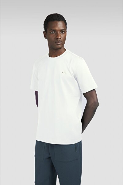 PAUL&SHARK Men's Regular Fit Round Neck 100% Cotton Shark Logo Short Sleeve White-Gold T-Shirt 15311610-