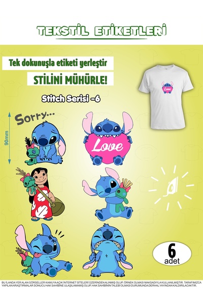 AGG Reklam Ütü ile Yapışan Kıyafet Etiketi Stitch Serisi -6 6Lı Set