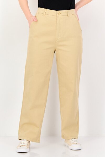 Reiko بنطلون تشينو سادة بقصّة عادية للنساء، لون بيج