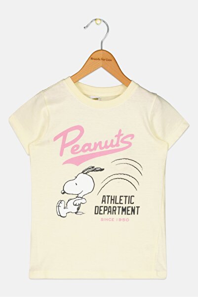 PEANUTS Kids Girl Graphic Print Short Sleeve Top, Light Yellow