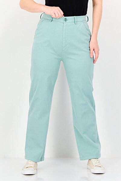 Reiko Women Cropped Fit Solid Chino Pants, Light Turquoise