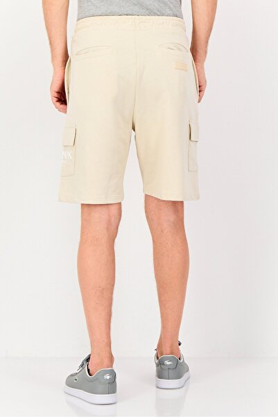 BLANK ESSENTIALS Men Brand Logo Cargo Shorts, Beige