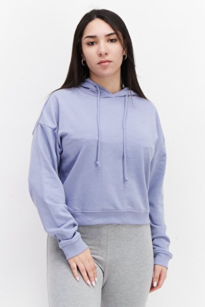 Brave Soul Women Hooded Long Sleeve Solid Sweatshirt, Blue