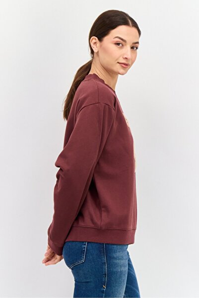 WRANGLER Women Crew Neck Long Sleeves Embroidered Sweatshirt, Brown