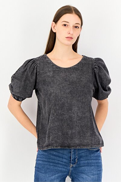 Levi's Women Round Neck Short Sleeve Solid Top, Washed Grey