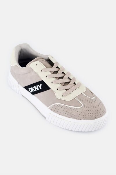 Dkny حذاء رجالي كاجوال من الجلد برباط، رمادي