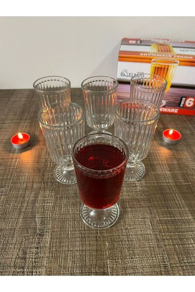 Empressco Beyaz 200 ml ayaklı cam bardak, 6'lı set, meşrubat, latte, kokteyl,...