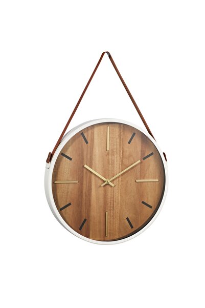 H&S collection Ceas de perete decorativ cu mâner, maro, cadran din lemn, stil modern-elegant, 38 cm