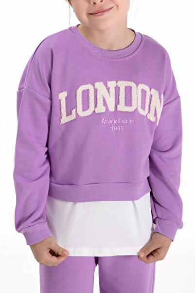 Cansın Mini Σετ φαρδιά φόρμα για κορίτσια με κεντημένη γραφή Mor London 22725