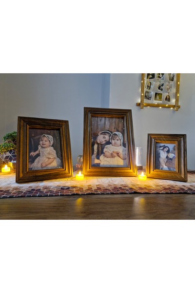 Ya&De Dekorasyon Ceviz Fotoğraf Çerçevesi 3'lü Set | Hediyelik Kampanyalı Fot...