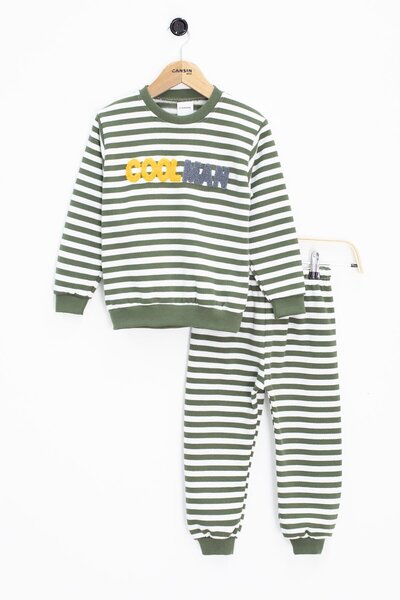Cansın Mini Green Boy's Letter Embroidered Embroidered 2-Piece Set 22704