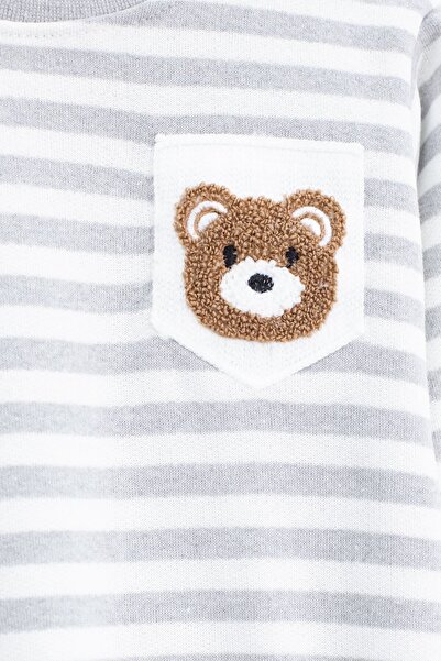 Cansın Mini Gray Boy's 2-Piece Set with Raised Teddy Bear Embroidery 22701