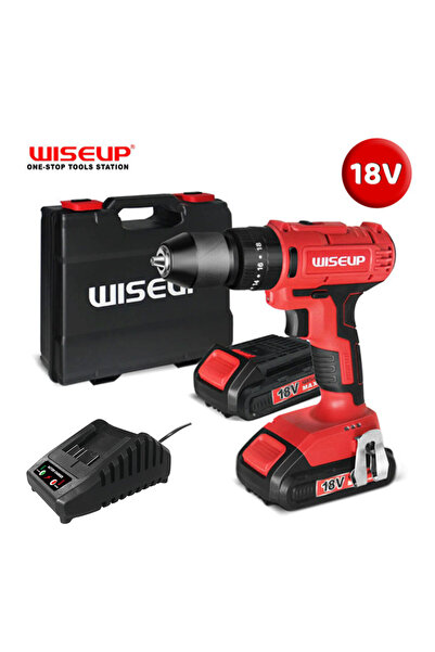 WISEUP 18V/10MM Cordless Drill with Plastic Bag, Charger and 2 Batteries