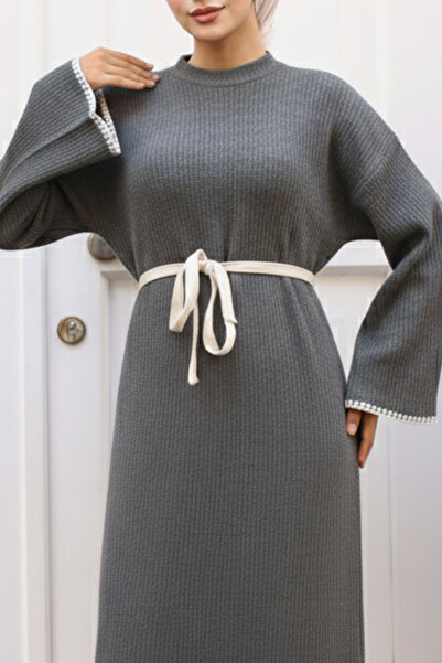 benguen 11040-17 Embroidery Detailed Knitwear Dress Anthracite